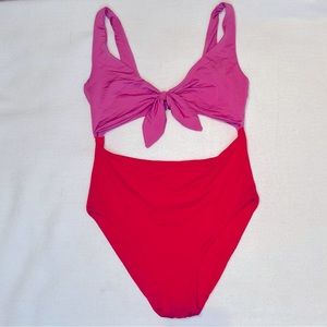 ZARA pink and red cutout one piece swimsuit bikini size‎ S